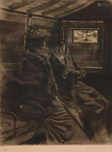 Henri DELAVALLE (1862-1943) "Dans le train Passy-Louvre...