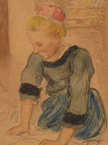 Emile DEZAUNAY (1854-1938) "La repasseuse" aquarel...