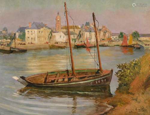 Georges EVEILLARD (XX) "Petit port" hsp sbd 27x35