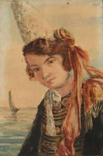 B. MIDY (XX) "Jeune Bigoudène" aquarelle sbg 32x22