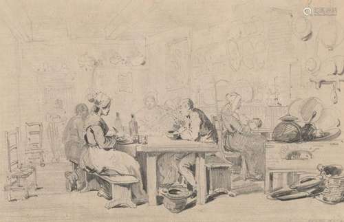 Jules NOEL (1810-1881) "Repas familial" crayon sbd...