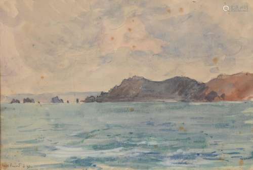 René PINARD (1883-1938) "Côte rocheuse" aquarelle ...