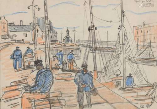 Georges PINCEMIN (1899-1971) "Port en Bessin" cray...