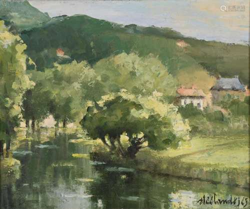 Jules Edouard J. STEELANDT (1893-?) "Au bord de la rivi...