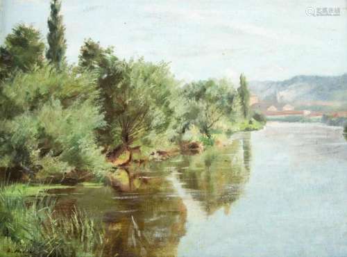 Léon Hubert (1887-1915),  Flusslandschaft mit Hügelkette  / ...