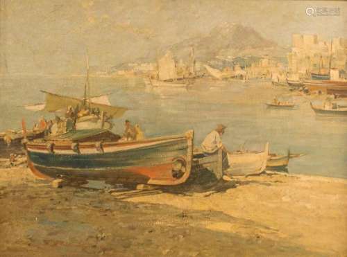 Künstler des 20. Jh.,  Napolitanische Hafenszene mit Vesuv  ...