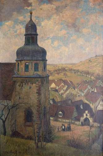 Adolf Luntz (1875-1924),  Kirchturm im Neckartal  /  A churc...