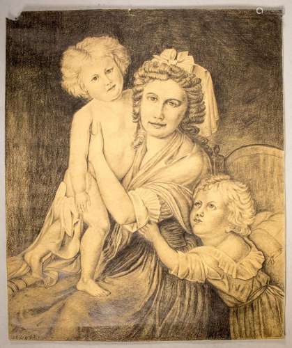 Biedermeier, Monogrammist K.N.,  Sitzende Mutter mit zwei Ki...