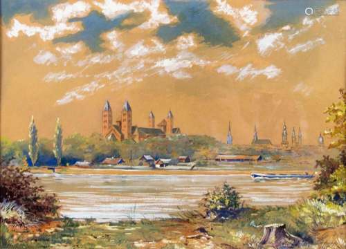 Leopold Dowhanyk (20. Jh.)  Panorama über Speyer , um 1950