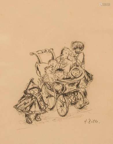 Heinrich Zille (1858-1929),  Berliner Gören am Kinderwagen  ...