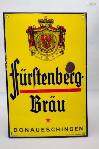 Emailschild / Reklameschild, Brauerei  Fürstenberg Bräu Dona...