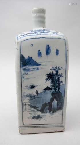 Seltene blau-weiße Vierkantflaschenvase, Ming Dynastie, Wan-...