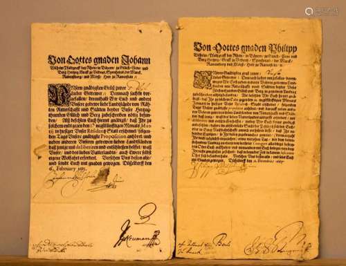 Zwei Schriftstücke an Pfalzgraf Johann Wilhelm / Two letters...