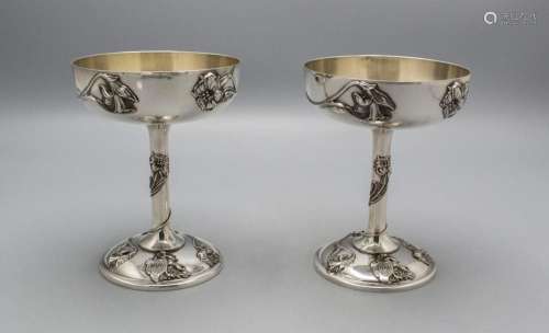2 Jugendstil Eisschalen / A pair of silver icecream bowls, L...