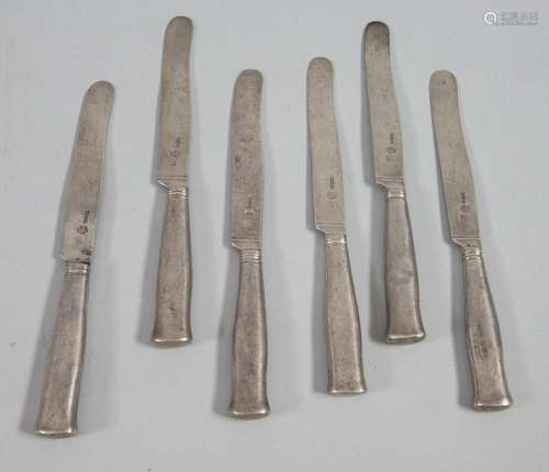 6 Biedermeier Obstmesser / 6 silver fruits knives, Pesth (Bu...