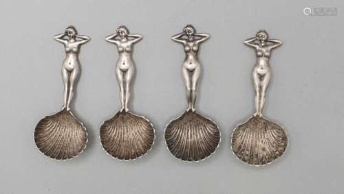 4 Salzlöffel mit Aktdarstellung / A set of 4 erotic silver s...