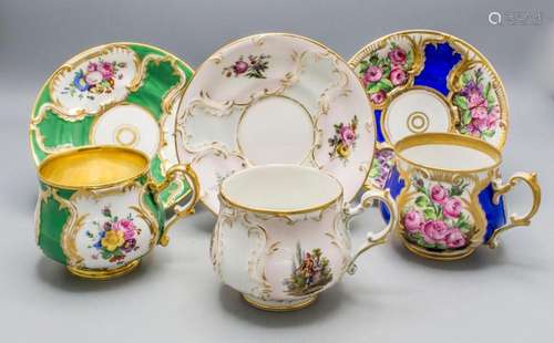 Drei Tassen mit Untertassen / Three cups with saucer, KPM Be...