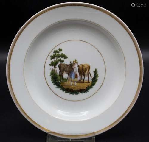 Teller mit Hirtin und zwei Kühen / A plate with a shepherdes...