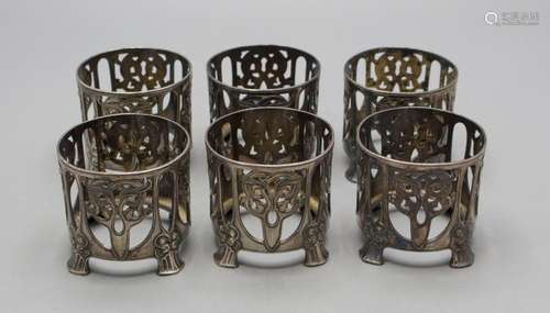 6 Jugendstil Flaschenhalter / A set of 6 Art Nouveau bottle ...