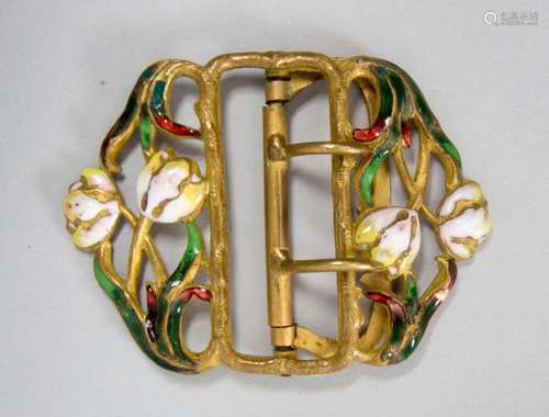 Jugendstil Gürtelschließe mit Tulpen / An Art Nouveau enamel...