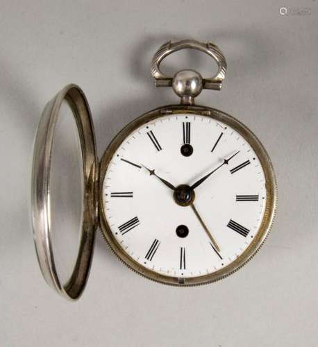 Taschenuhr mit Wecker / A silver pocket watch with alarm, Es...