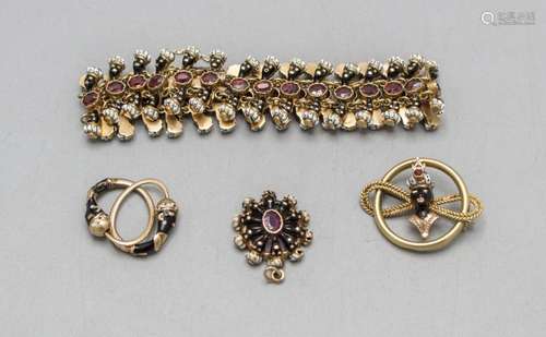 Schmuckset mit Mohrenköpfen / A set of 14ct gold and enamell...