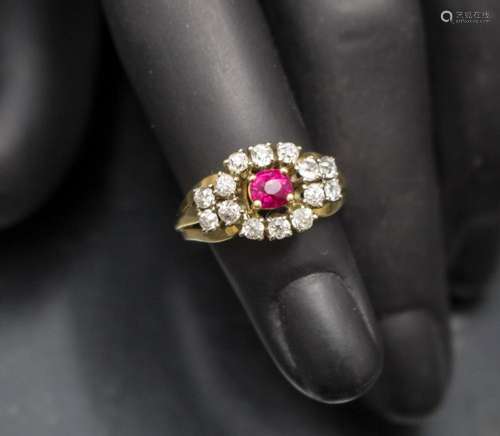 Damenring mit Rubin und Diamanten / A ladies 18ct gold ring ...