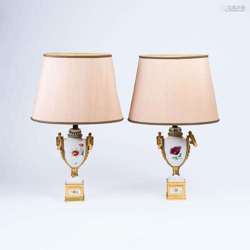 A Pair of Meissen Table Lamps with Flower Painting.