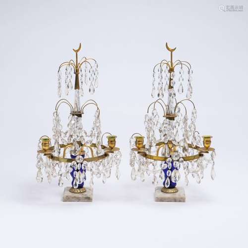 Pair of girandoles with crystal pendant.