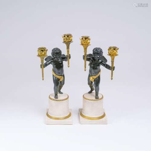 A Pair of Louis XVI Girandoles with Putti.