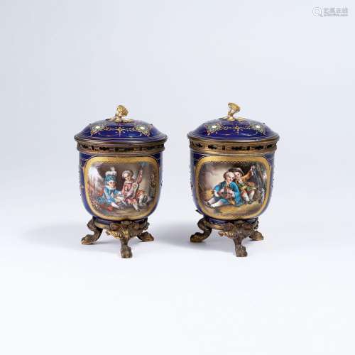 A Pair of Potpourri Lidded Vessels with Children's Genre.