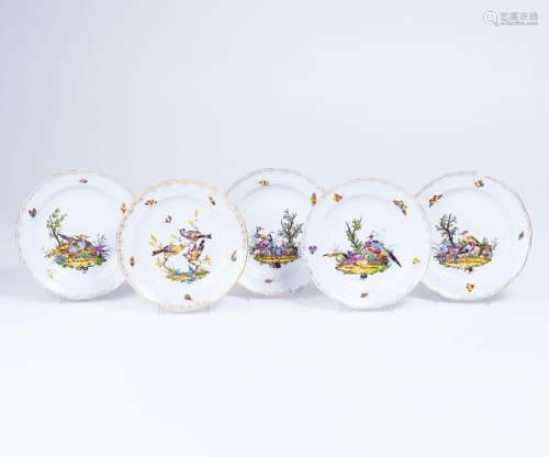 A Set of 5 Plates with Bird Painting.