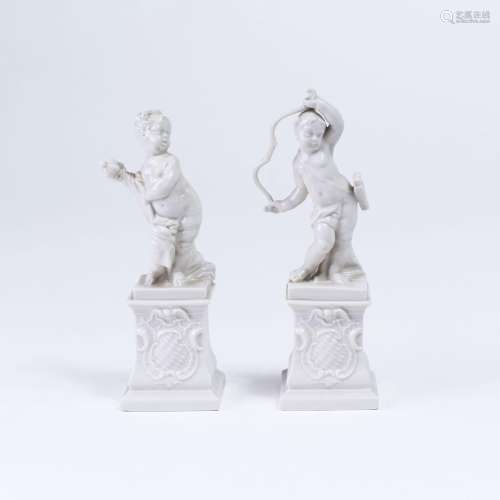 A Pair of Putti on Pedestal.