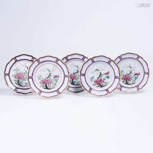 A Set of 5 Faience Plates with Peonies and Prunus.