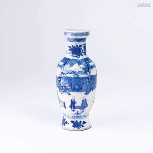 A Vase with Blue and White Decor.