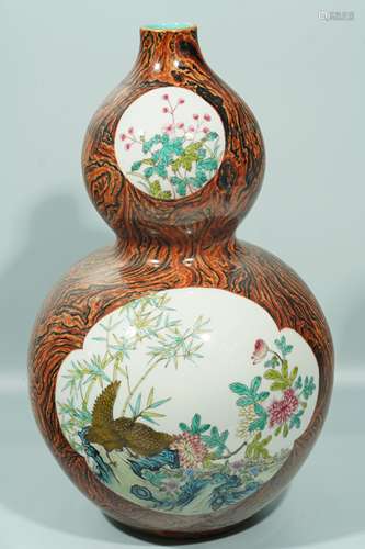 A Famille Rose flower and Birds Vase