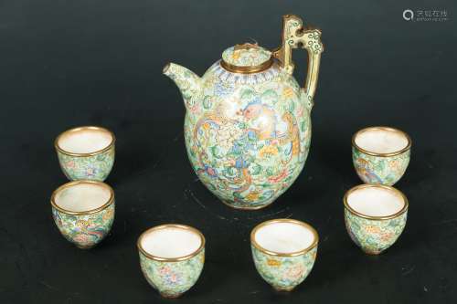 A set of Cloisonne Tea pot and cups