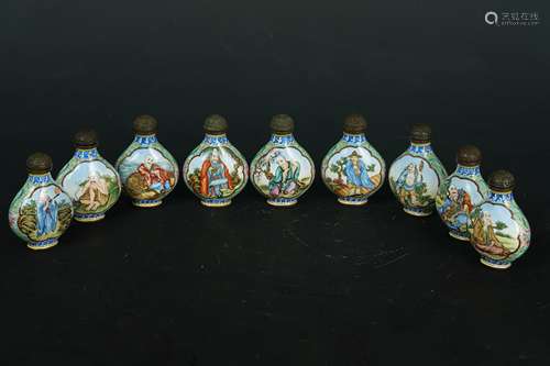 A set of Enamel eighteen Saints snuff bottles