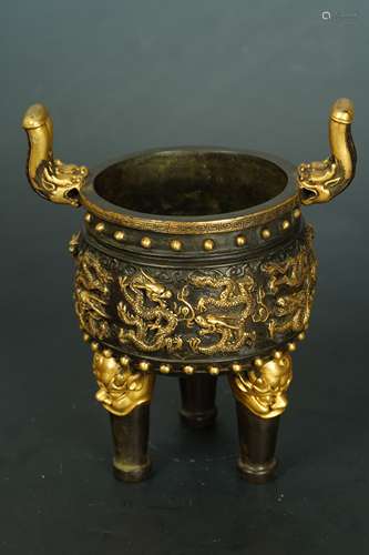 A Gilt-Bronze Dragon Vessel