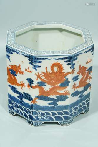 A Blue and White Dragon Brush Pot