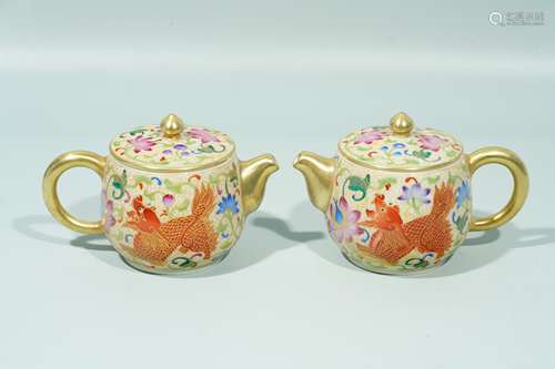 A pair of CLOISONNE Golden Beast teapot