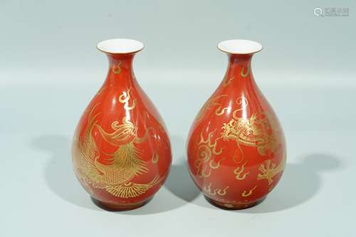 A Pair of Iron-red Vases