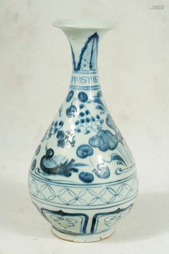 A Blue and White Flower and Brids Vase