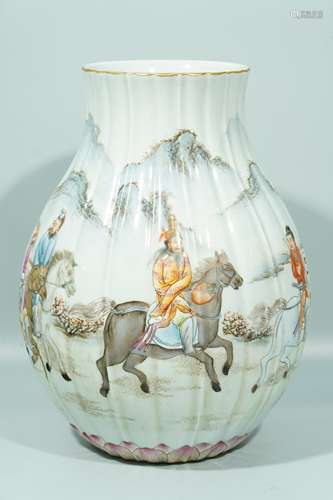 A Famille Rose Landscape Beaker Vase