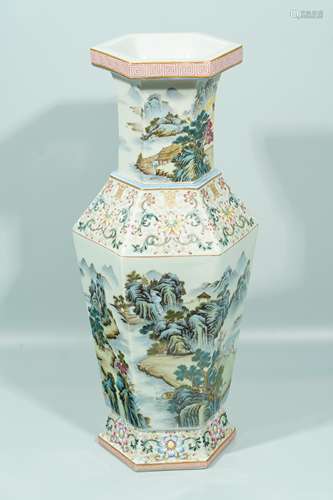 A Famille Rose Landscape Vase