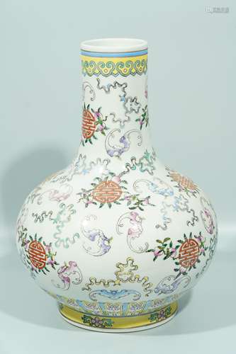 A Famille Rose FuShou Vase