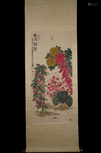 A Chinese Autumn Flower Painting,Qi Baishi