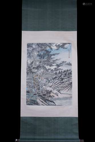 A Chinese Bamboos and Cottage Painting ,Pu Quan