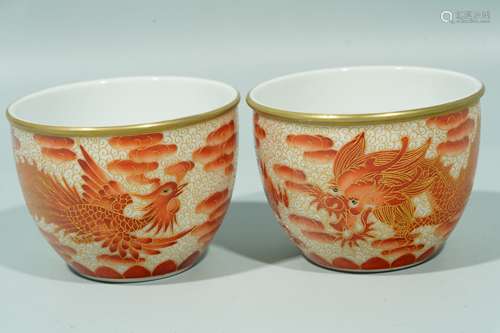 A Pair of Cloisonne dragon cups