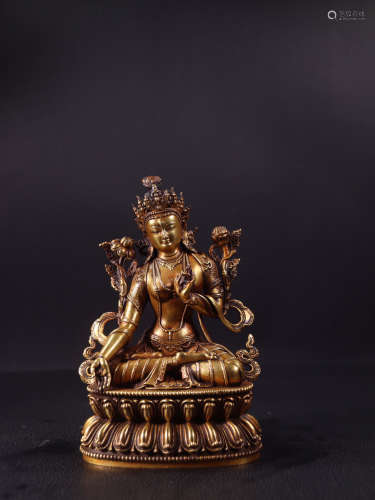 Bronze Gold Gilded Statue Of Guanyin, China